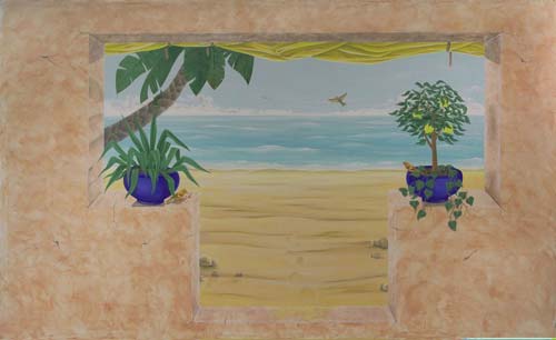 Wandmalerei mit Palmenstrand